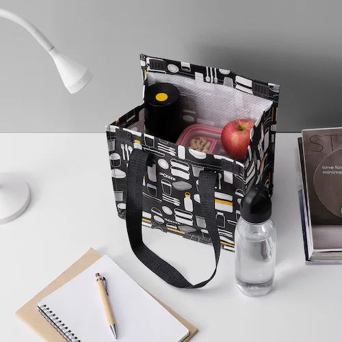 TÚI ĐỰNG HỘP CƠM FLADDRIG IKEA - HOA VĂN XÁM 25x16x27 cm