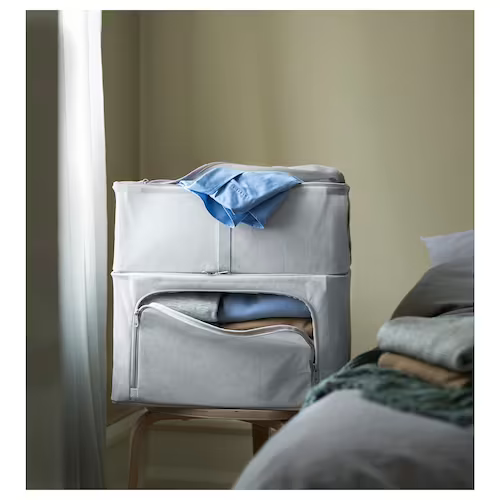 TÚI HỘP ĐỰNG ĐỒ HEMMAFIXARE IKEA - SỌC KẺ XÁM 34x51x28 cm