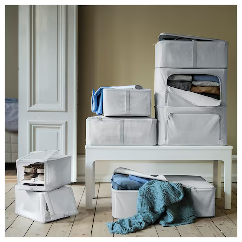 TÚI HỘP ĐỰNG ĐỒ HEMMAFIXARE IKEA - SỌC KẺ XÁM 34x51x28 cm