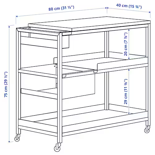 XE ĐẨY ĐỂ ĐỒ TROTTEN IKEA - TRẮNG 80x40 cm