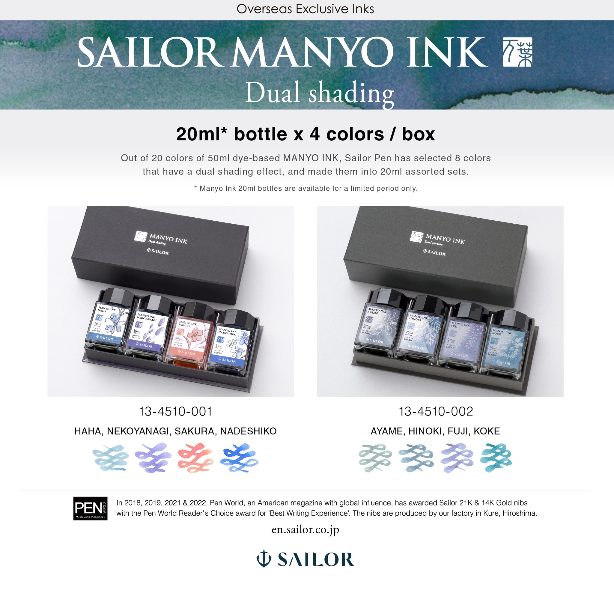 SET MỰC VIẾT DYE COLOR MANYO INK 20ML 13-4510