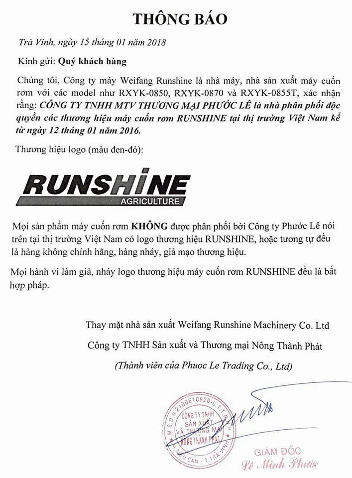 Độc quyền máy cuốn rơm RUNSHINE