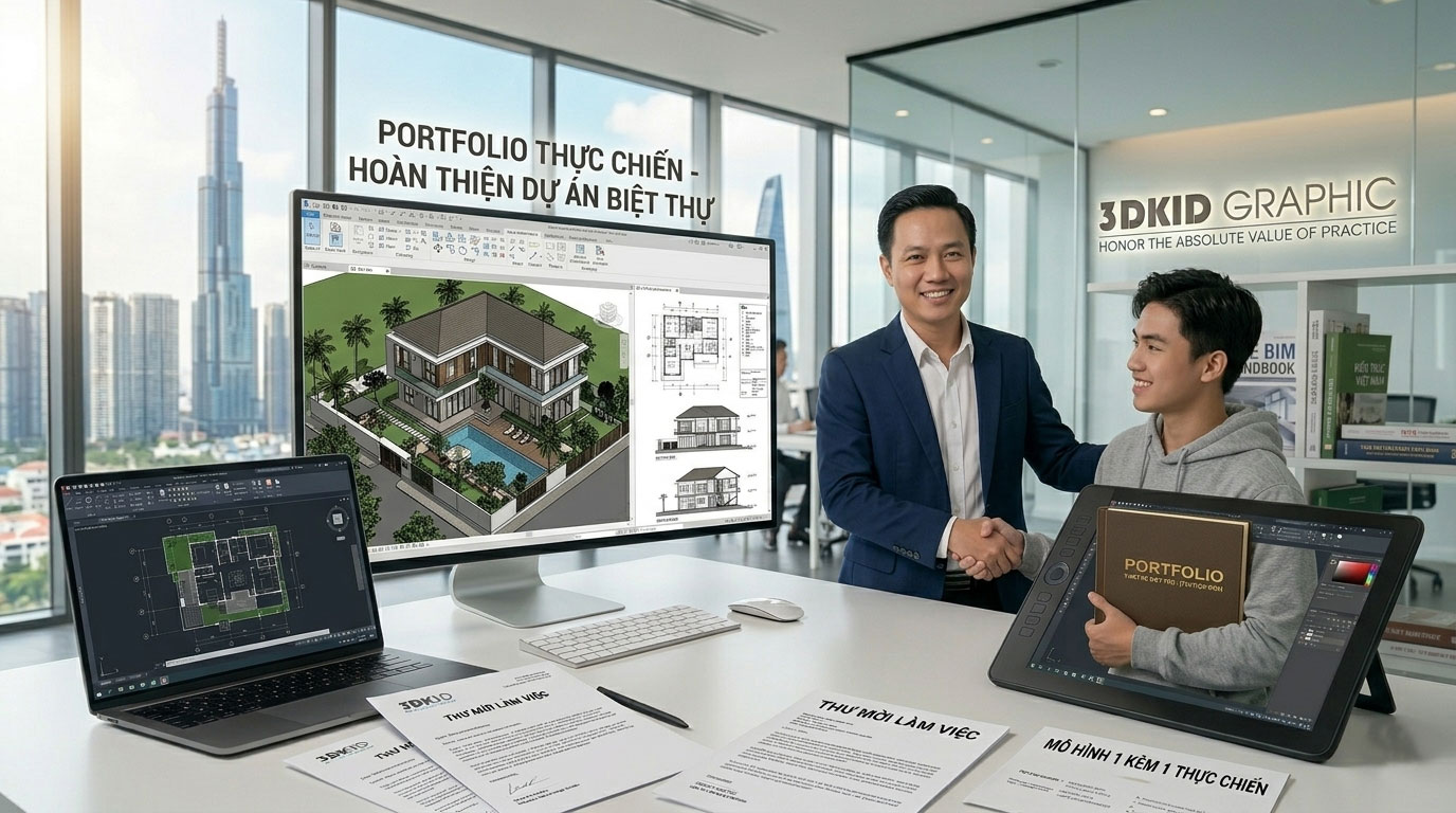  Portfolio thực chiến: Hoàn thiện dự án nhà phố/biệt thự ngay khóa học