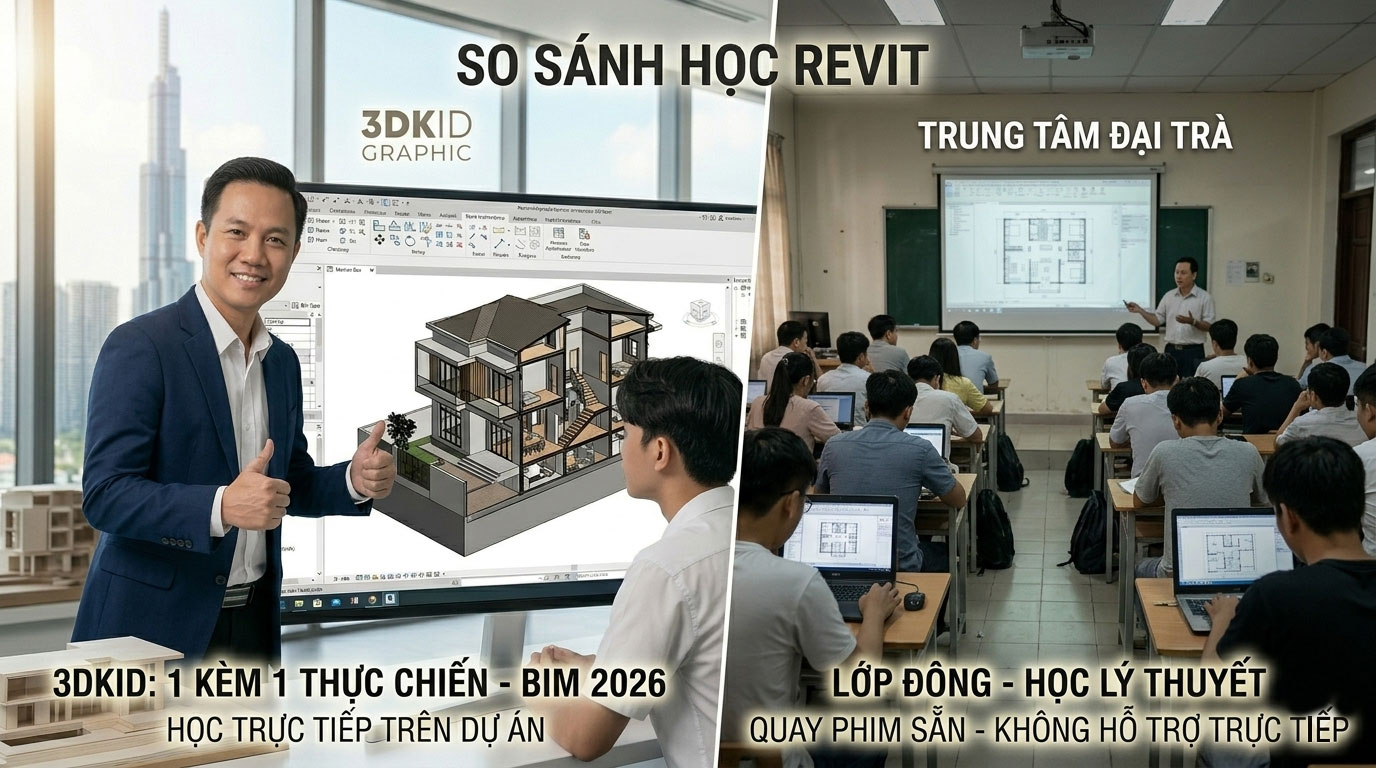 So sánh học Revit tại 3DKID và các trung tâm đào tạo đại trà