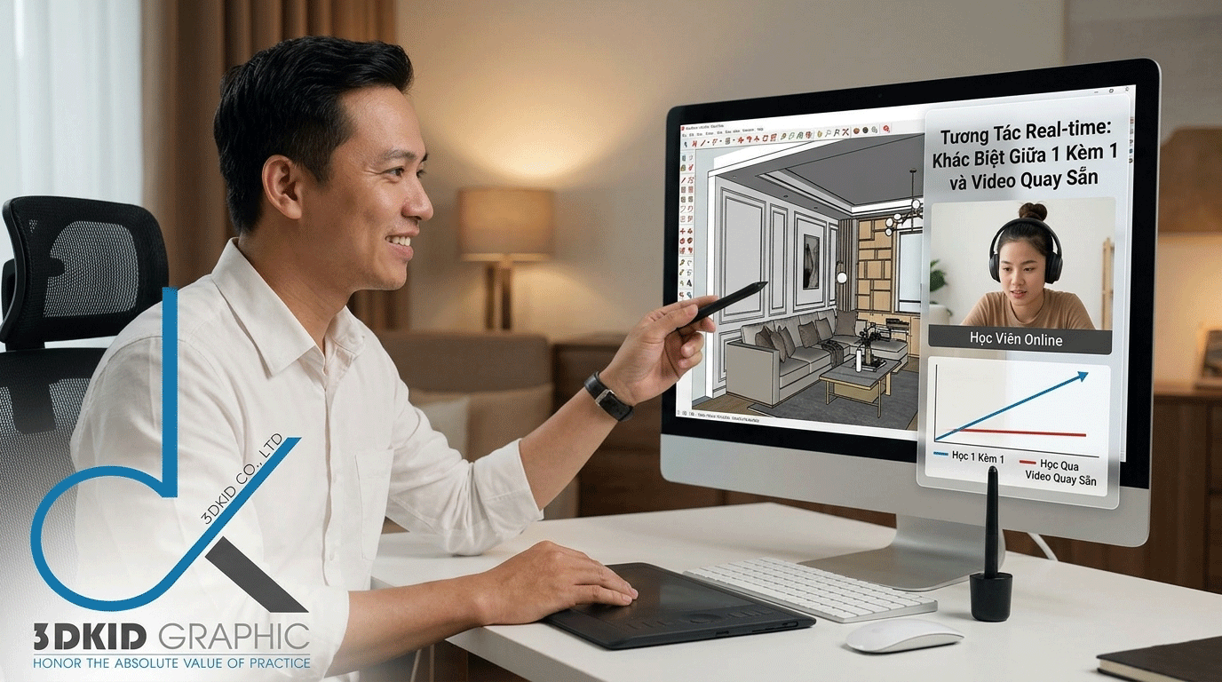 Tại sao nên chọn Khóa học Sketchup Online 1 kèm 1 thay vì Video quay sẵn