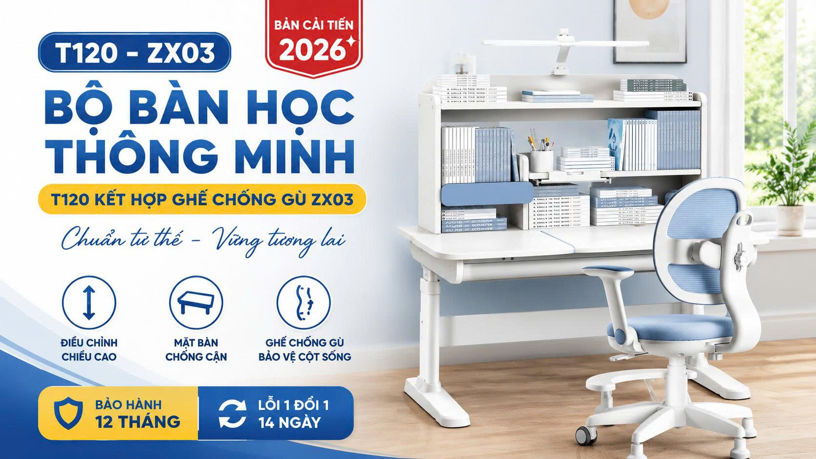 Bộ Bàn Học Thông Minh LX120 Kết Hợp Ghế Chống Gù ZX03 Chính Hãng