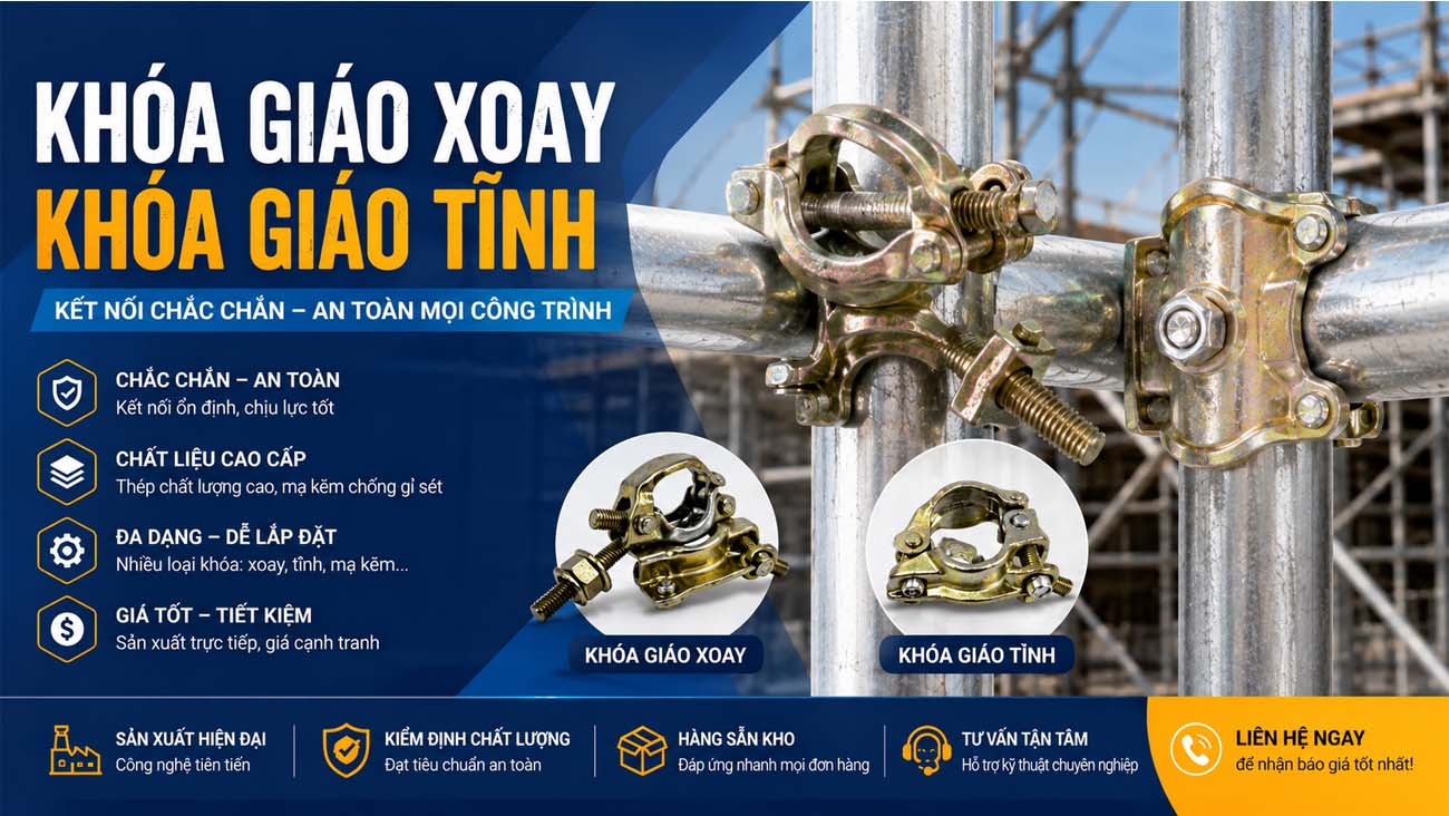 Khóa Giáo Xoay – Khóa Giáo Tĩnh/ Phụ kiện không thể thiếu trong các công trình lớn. Đảm bảo sự an toàn, chắc chắn cho công trình