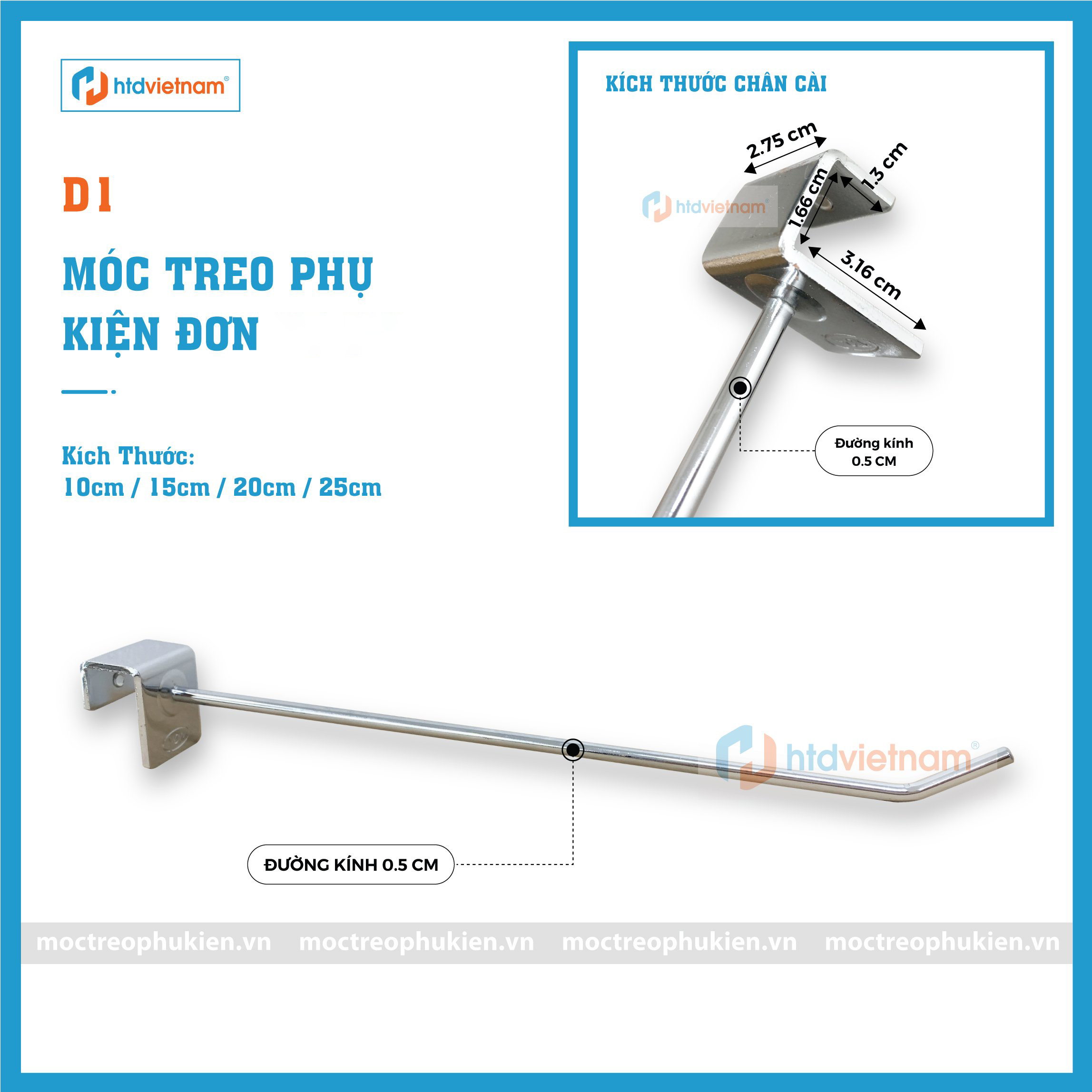 Móc treo phụ kiện đơn, phân loại và thông số chi tiết