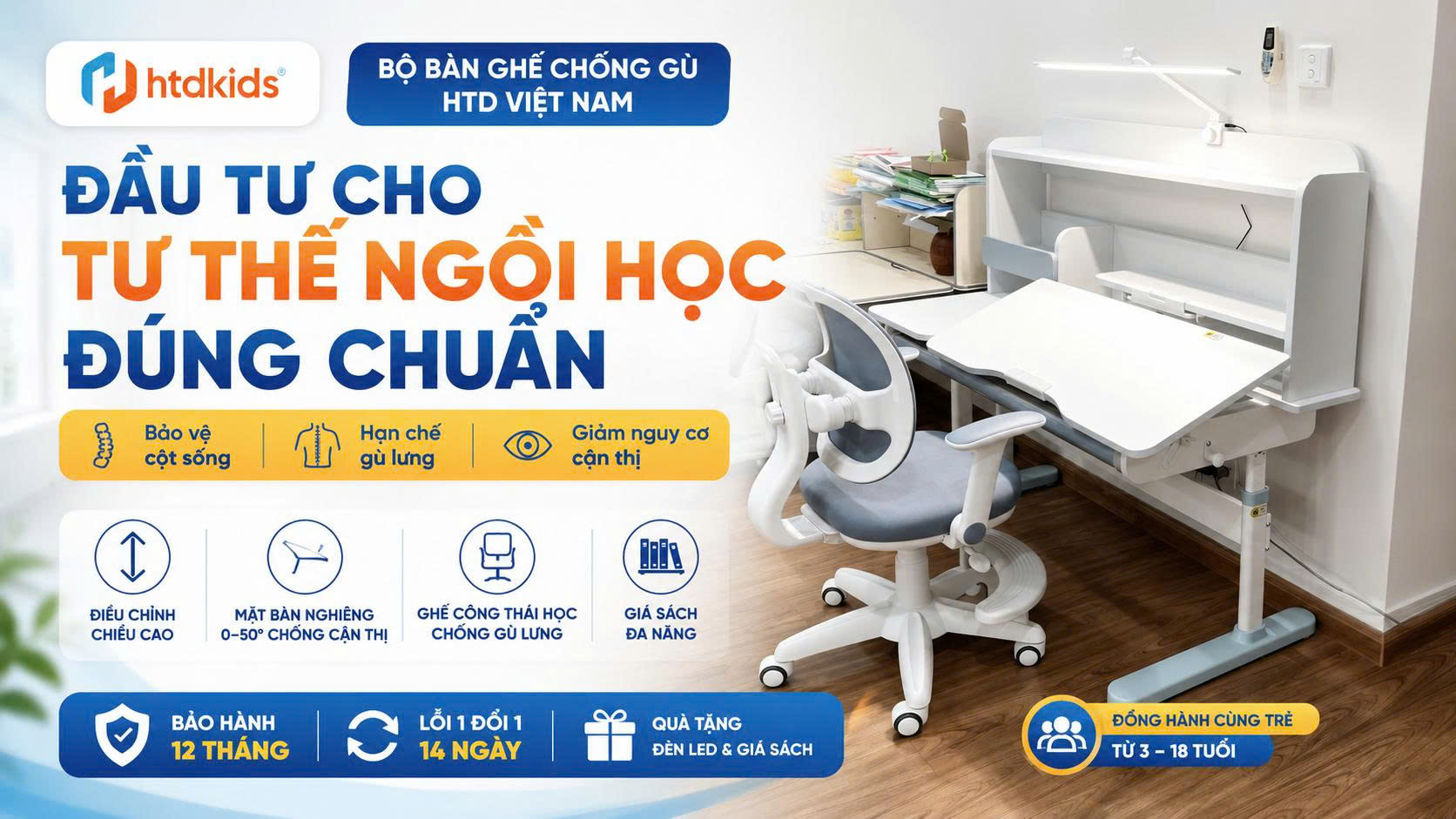 Bộ Bàn Ghế Chống Gù HTD Việt Nam – Đầu Tư Cho Tư Thế Ngồi Học Đúng Chuẩn