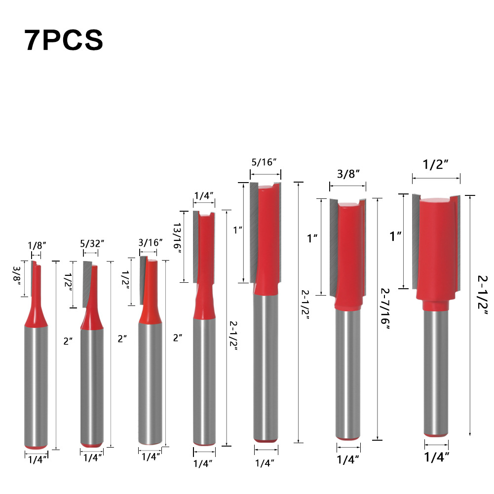 Bộ 7 mũi phay gỗ thẳng lấy nền phay rãnh bào cạnh công nghiệp cao cấp