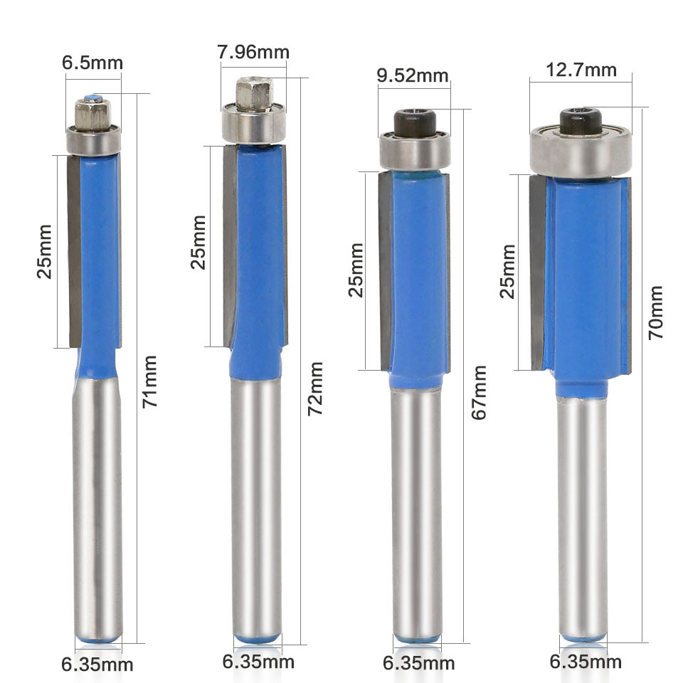 Bộ 4 mũi phay thẳng bi 2 lưỡi TCT lấy nền