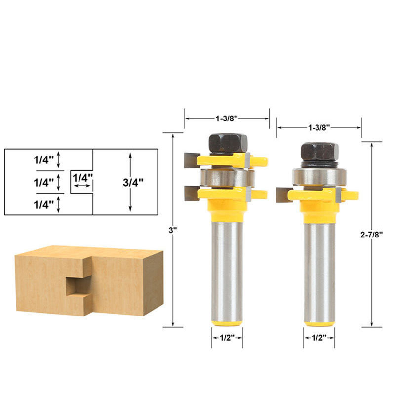 Bộ 2 mũi phay gỗ thẳng vòng bi 3 răng chữ T ghép ván sàn