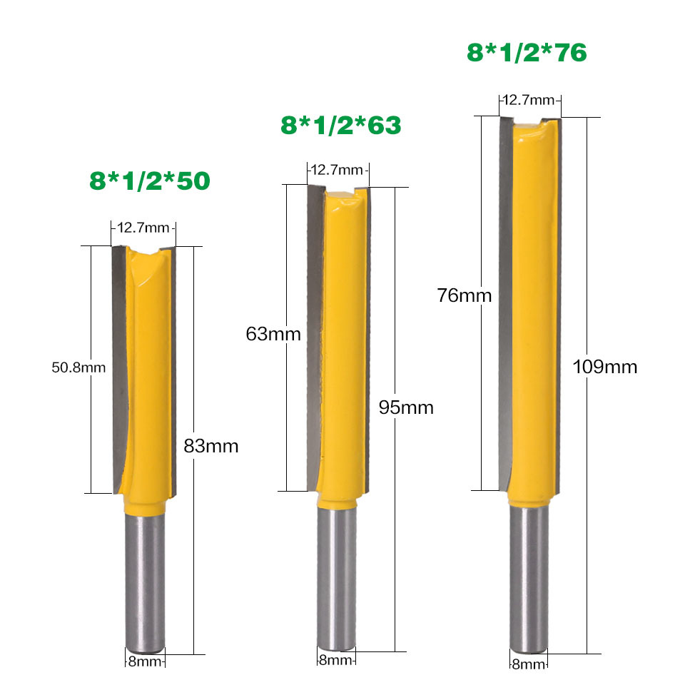 Bộ 3 mũi phay thẳng cốt 8mm