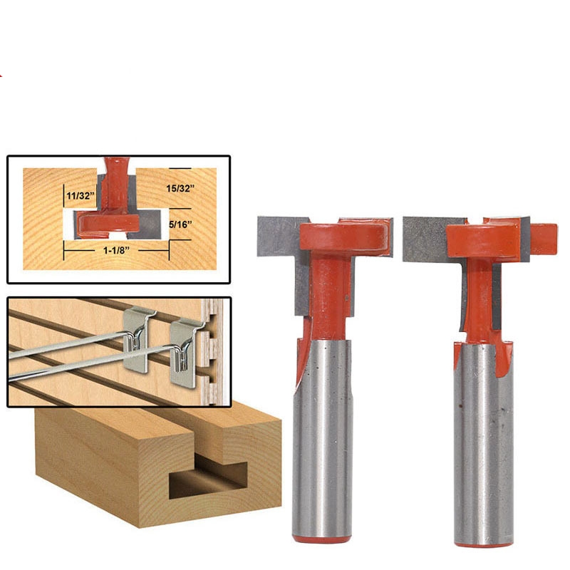 Mũi phay gỗ rãnh chữ T màu đỏ cốt 12mm