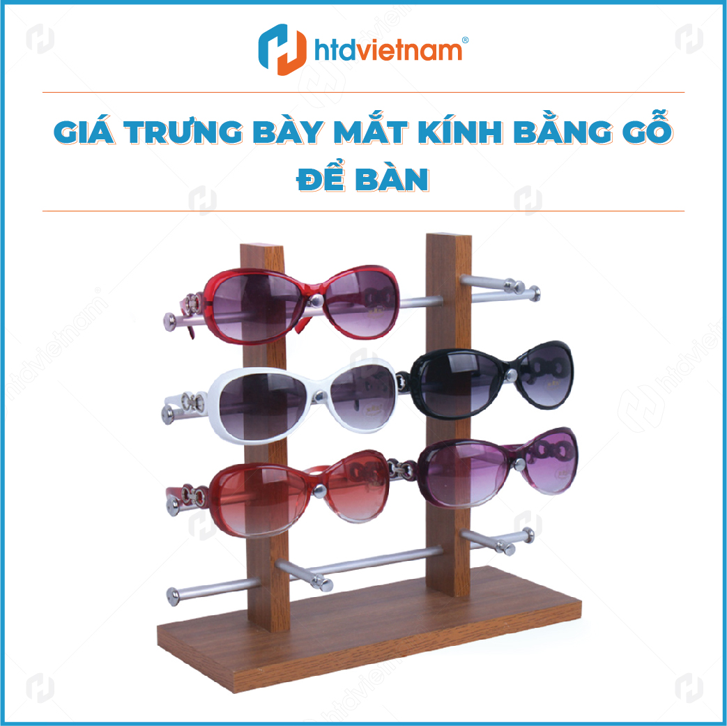 Giá trưng bày mắt kính bằng gỗ để bàn - Tầng đôi