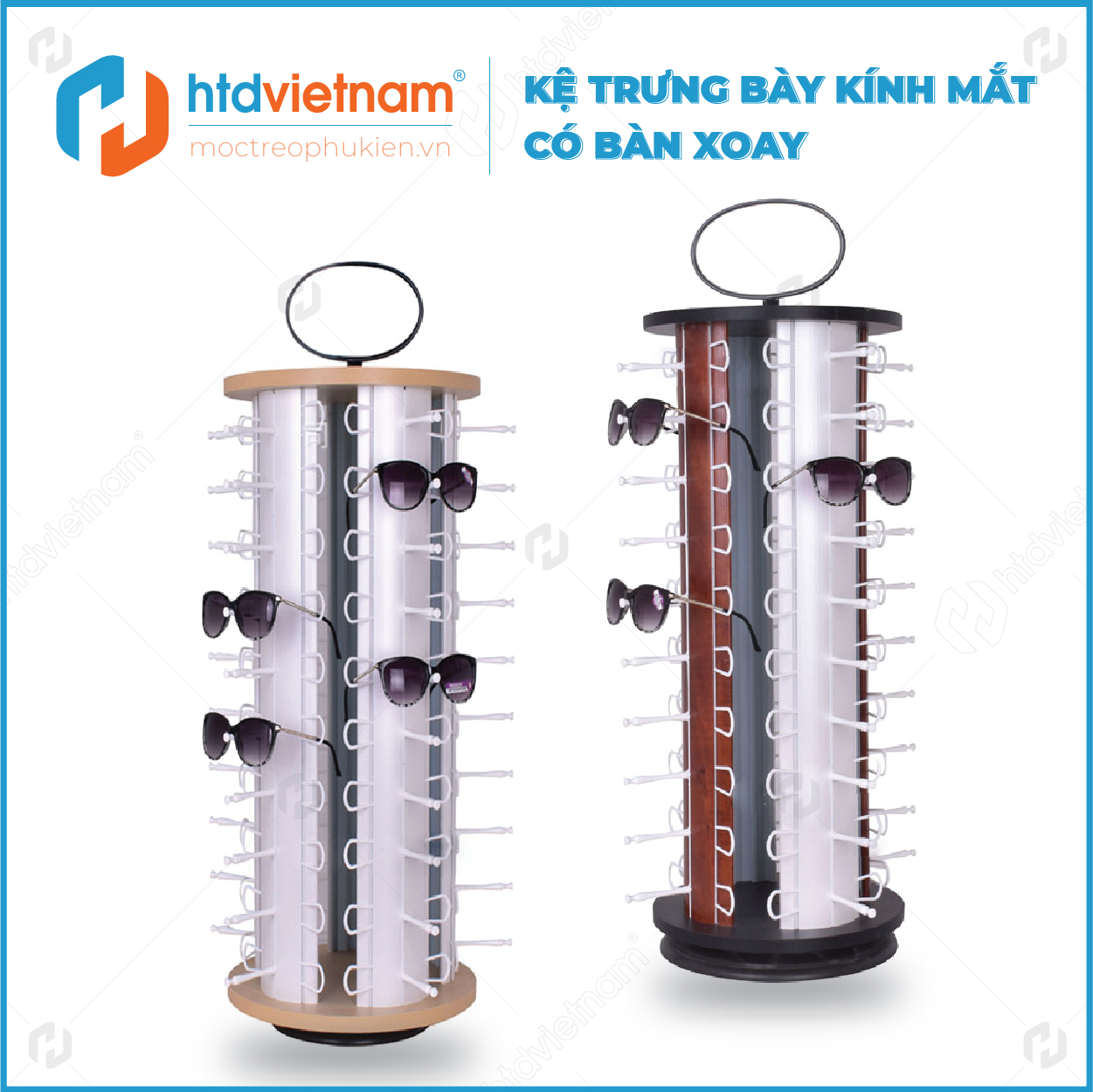 Giá trưng bày kính mắt thông minh có bàn xoay 4 mặt 10 tầng đơn