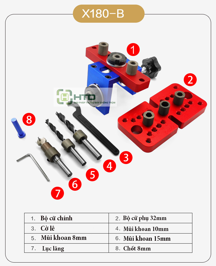 Bộ cữ khoan lỗ chốt , ốc cam có thể tháo rời X180B