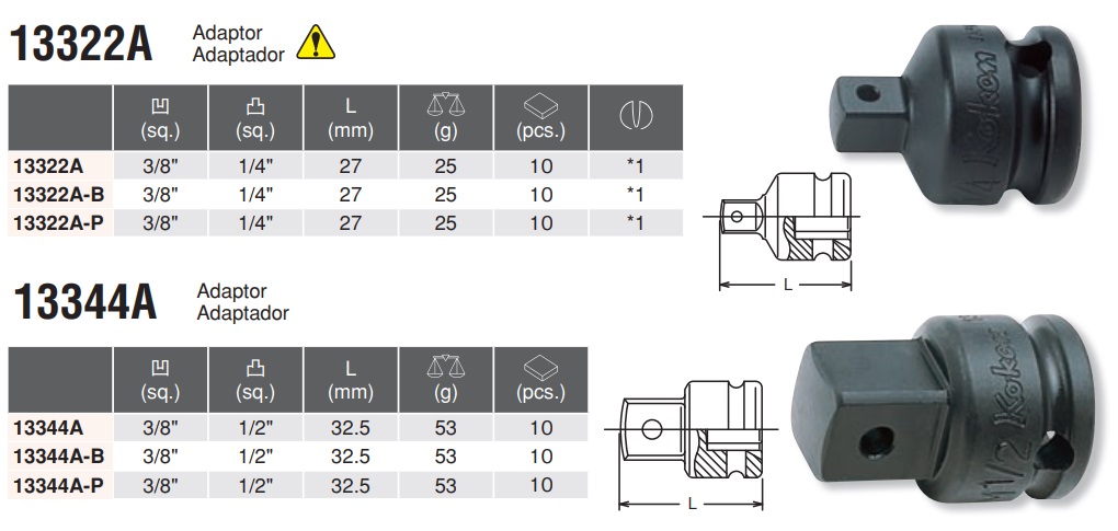 Đầu chuyển 3/8 ra 1/4, chuyển đổi 3/8 ra 1/4 inch, Koken 13322A, 13322A-B