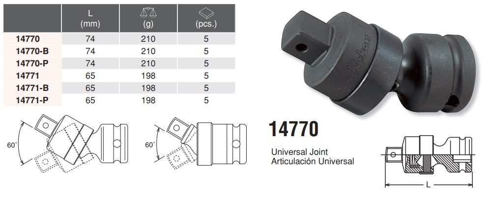 Tuýp lắc léo 1/2 inch, koken 14770, đầu lắc léo 14770 koken, Koken 14770