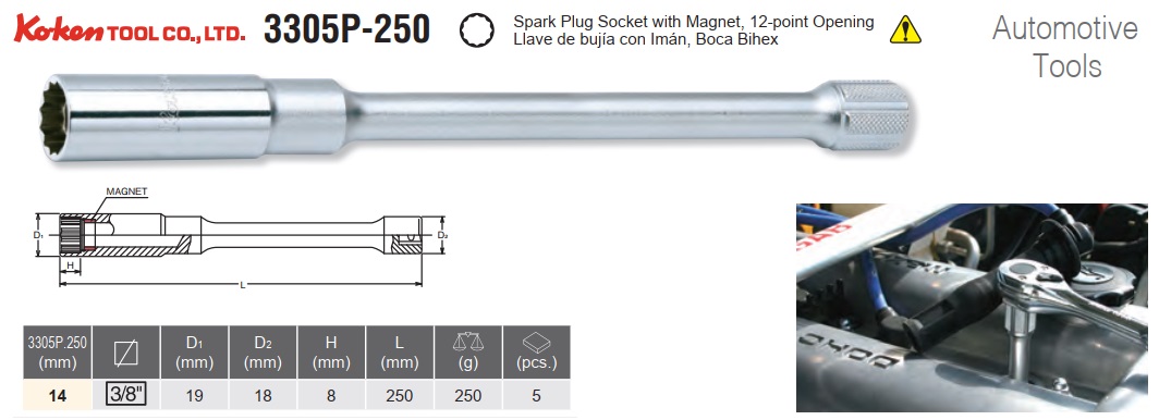 Thanh mở bugi 3305P.250-14, tuýp mở bugi Koken 3305P.250-14