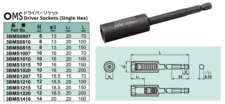 Đầu bit khẩu từ tính, NAC 3BMS