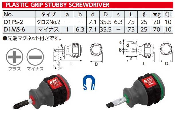 Tô vít 4 cạnh ngắn, tô vít 2 cạnh ngắn, KTC D1PS-2, D1M2-6,