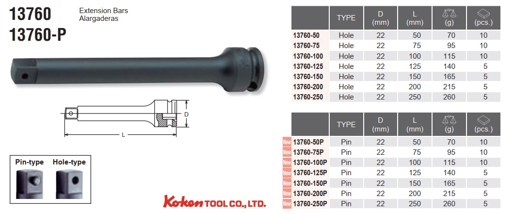 Thanh nối dài, thanh nối dùng súng, thanh nối dài 3/8 inch, Koken 13760