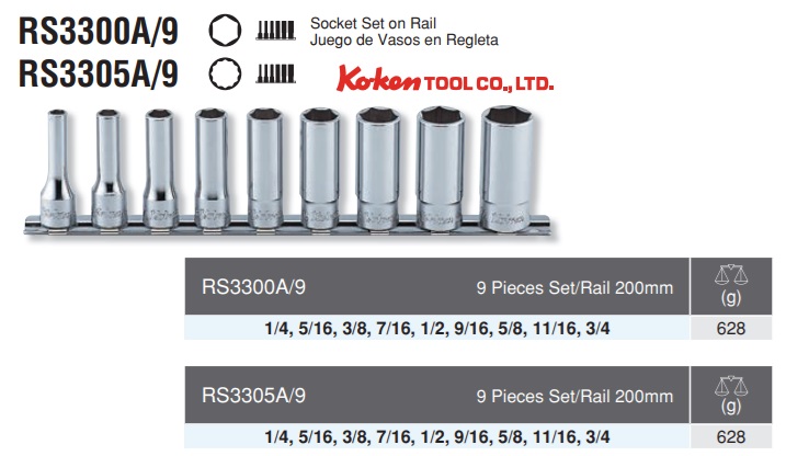 Bộ đầu khẩu hệ inch, bộ khẩu hệ inch, Koken RS3300A/9
