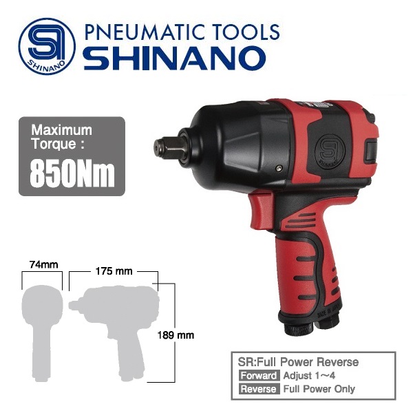 Súng vặn ốc 1/2 inch, súng xiết ốc 1/2 inch, Shinano Si-1490BSR, motor với 8 lá phíp