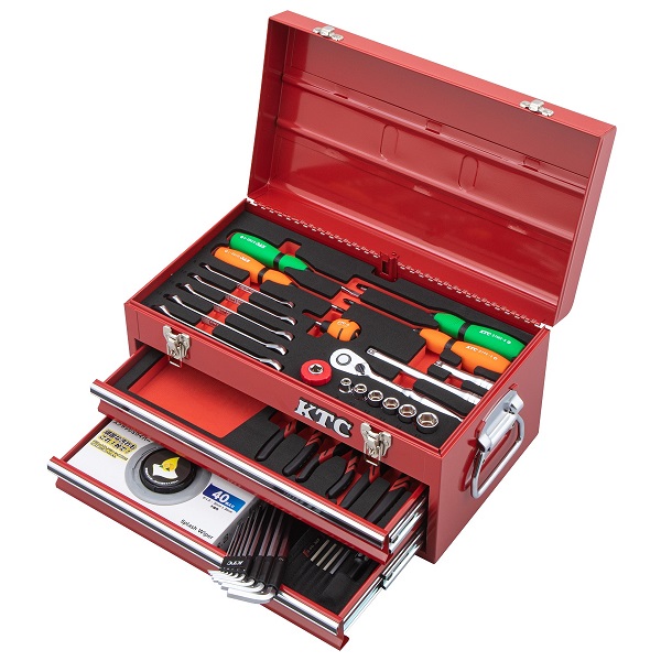 Bộ dụng cụ KTC, hộp đựng SKX0102, hộp màu đỏ, loại 2 ngăn kéo