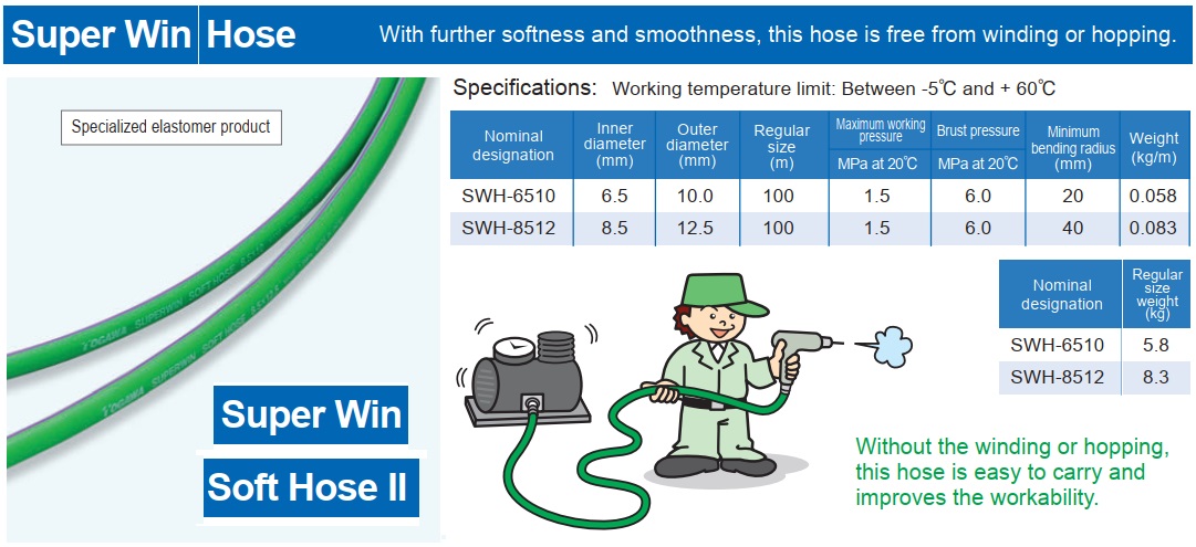 Super Win Soft Hose, Togawa Hose, dây khí Togawa, cuộn dây khí Togawa, SWH-6510