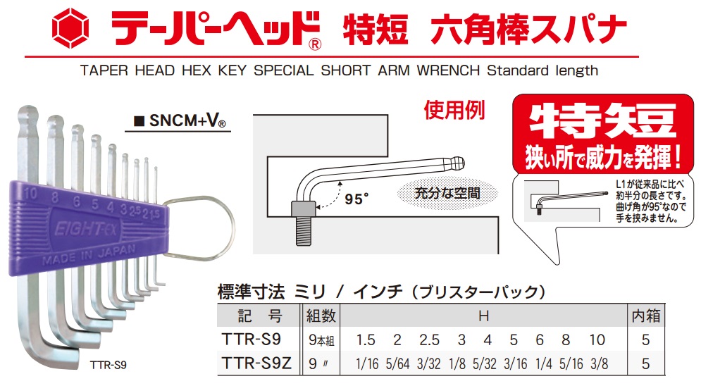 Bộ lục giác  bộ lục chìm cạnh ngắn, EIGHT TTR-S9, TTR-S9, bộ lục giác với cạnh ngắn,