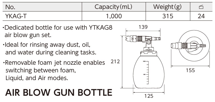 Bình bọt nối súng, bình nước dùng cho súng xịt, KTC YKAG-T, dung tích 1 lít