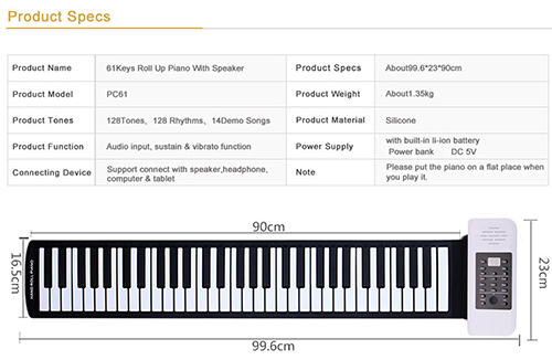Đàn Piano 61 Phím Cuộn  Konix Flexible PC61 - Pin sạc 1000mAh