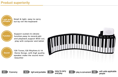 Đàn Piano 88 Phím Cuộn  Konix Flexible PC88 - Pin sạc 1000mAh