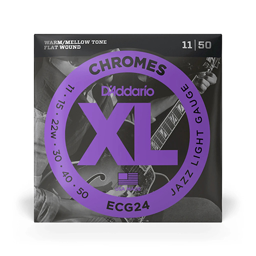 D'Addario ECG24 Chromes Flat Wound Electric Guitar Strings, Jazz Light, 11-50