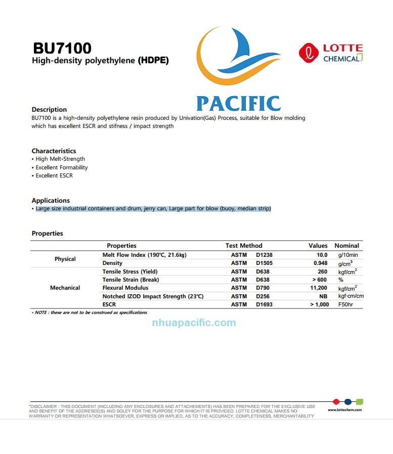 HDPE Bu7100 (Lotte)