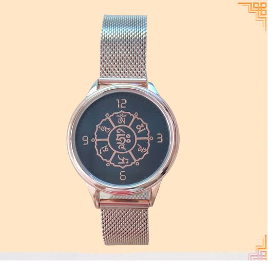 Đồng Hồ Cảm Ứng Đèn LED Om Mani Padme Hum -  Dây Thép - DH06
