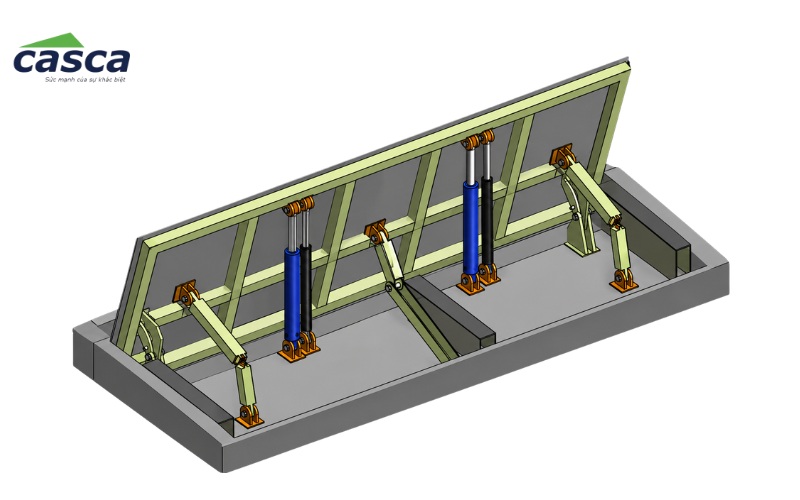 Cửa chống ngập tự động dạng lật dùng xi lanh thủy lực