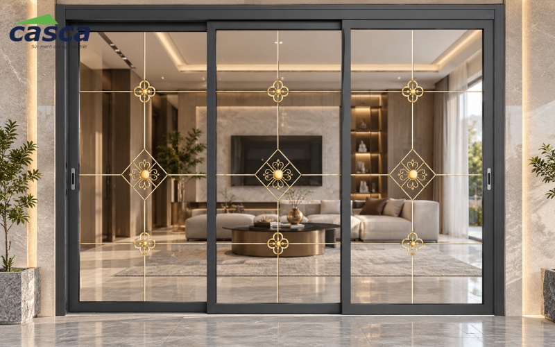 Cửa trượt tự động 3 cánh có 3 cánh trượt được điều khiển bằng động cơ điện và cảm biến