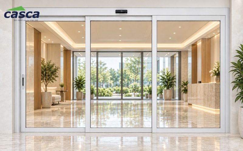 Cửa 3 cánh tự động phù hợp với khu vực có lưu lượng người qua lại cao, cần lối đi rộng