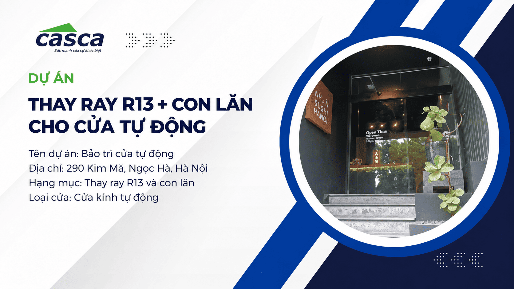Dự án thay ray R13 và con lăn cửa tự động tại 290 Kim Mã, Hà Nội