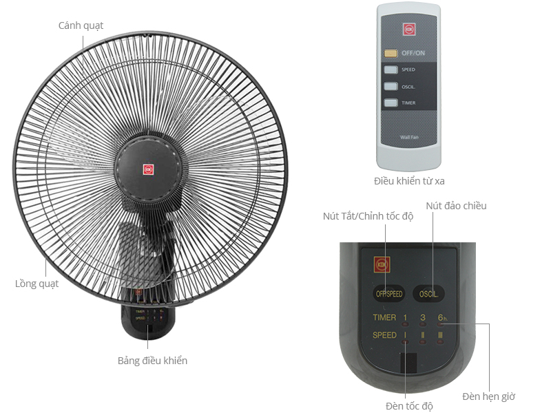 Quạt treo tường KDK M40M có điều khiển tặng ấm đun siêu tốc