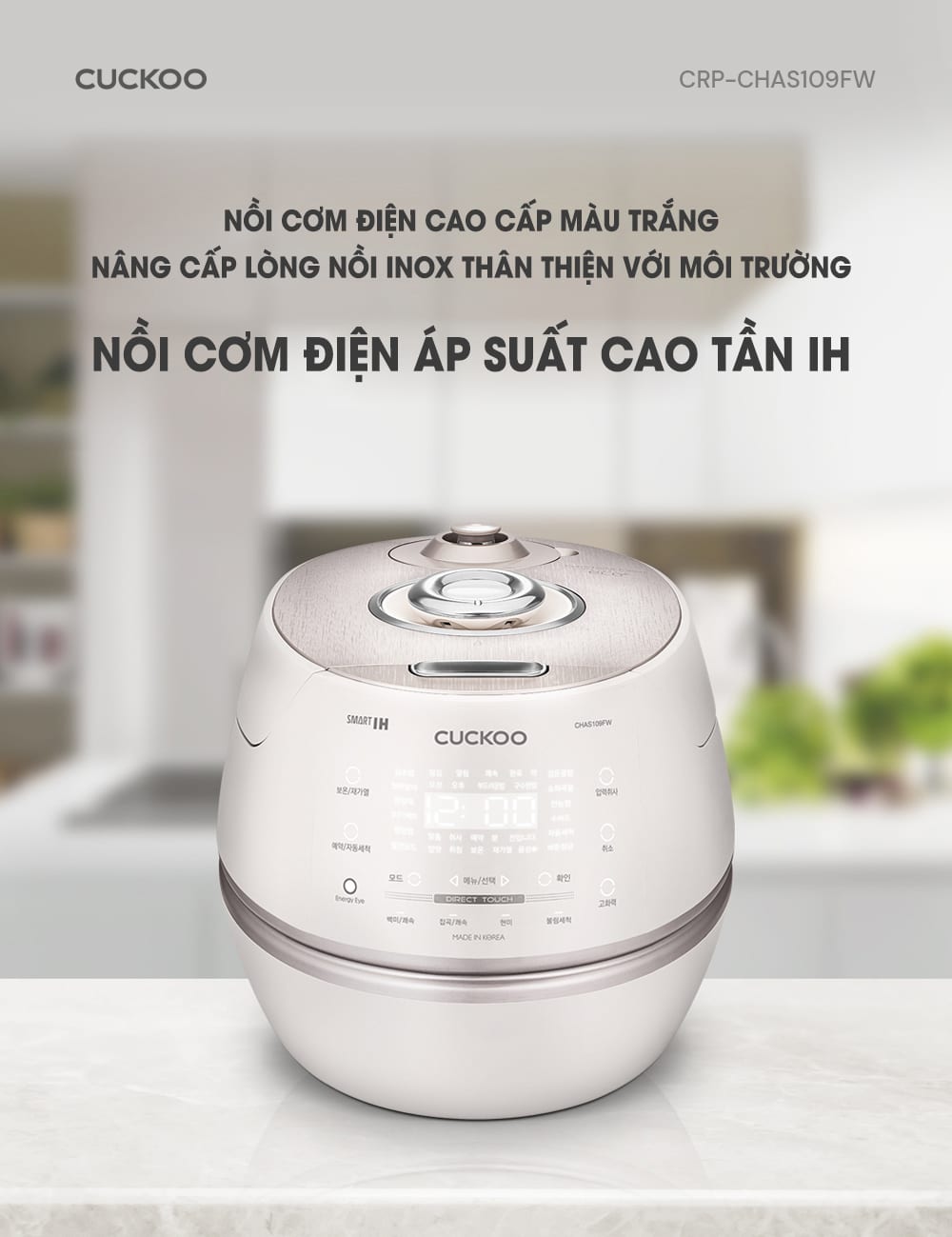 Nồi cơm điện cao tần áp suất Cuckoo CRP-CHAS109FW 1.8L (Lòng inox) nội địa hàn