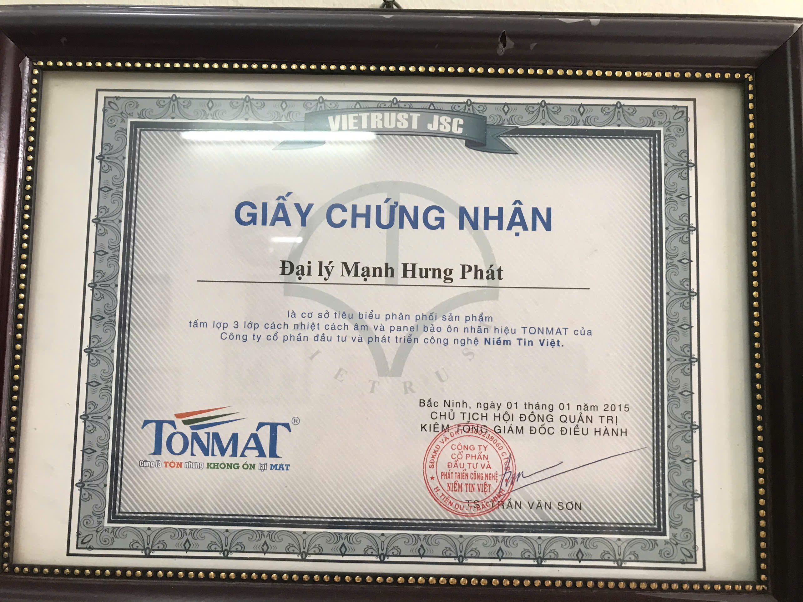 Giấy chứng nhận đại lý Mạnh Hưng Phát