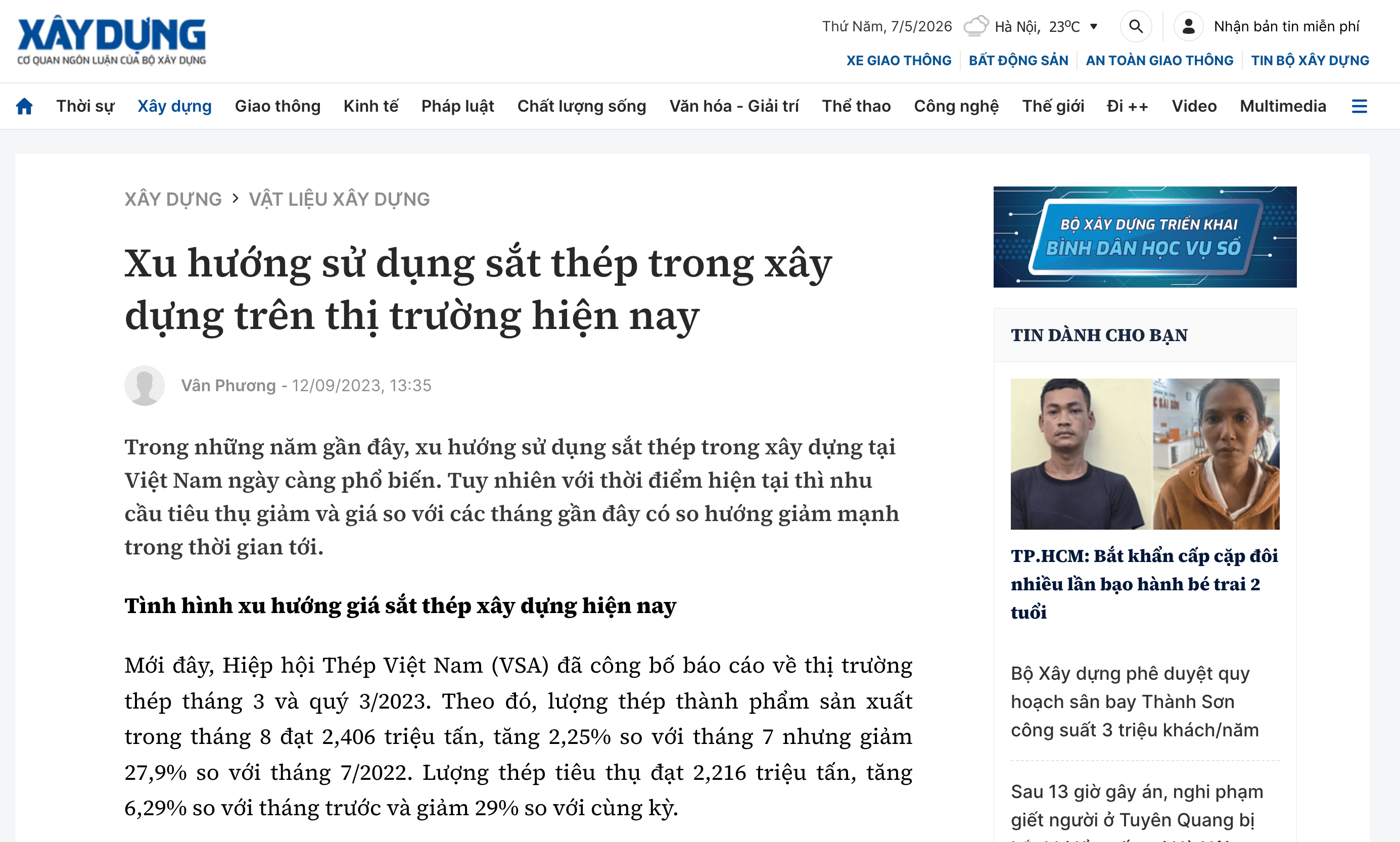 Báo Xây Dựng Nói về Thép Mạnh Hưng Phát