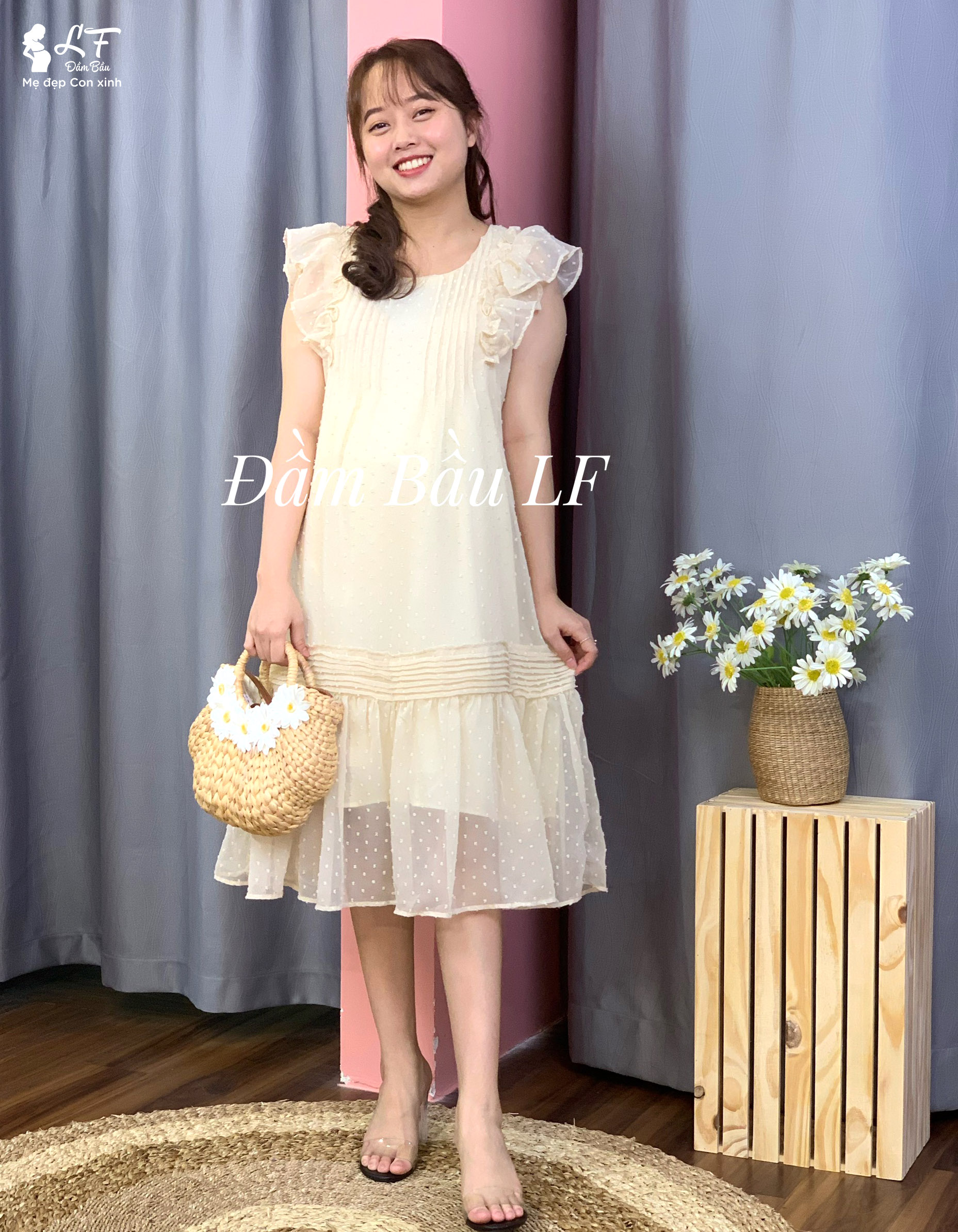 Đầm bầu DM93 màu kem