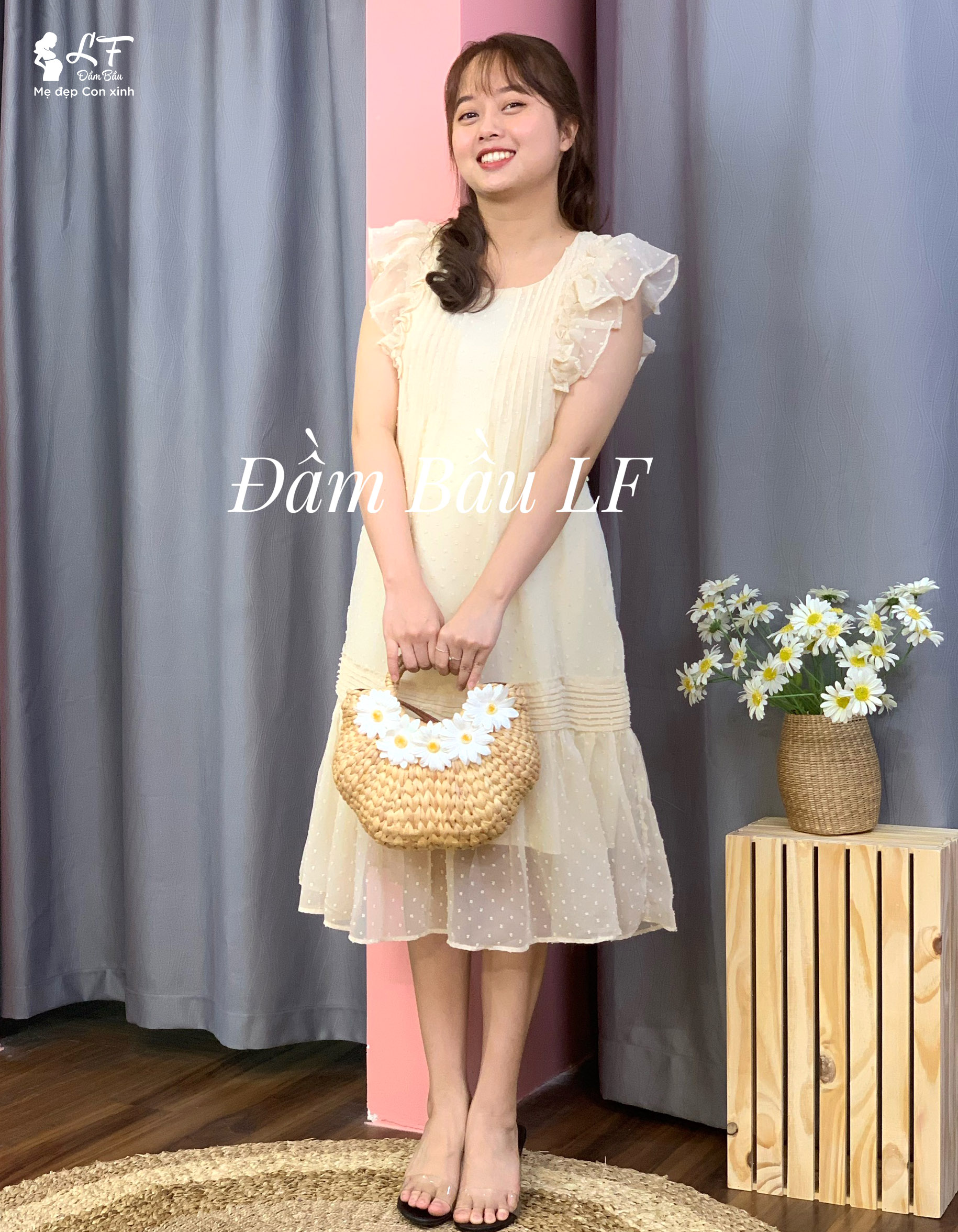 Đầm bầu DM93 màu kem