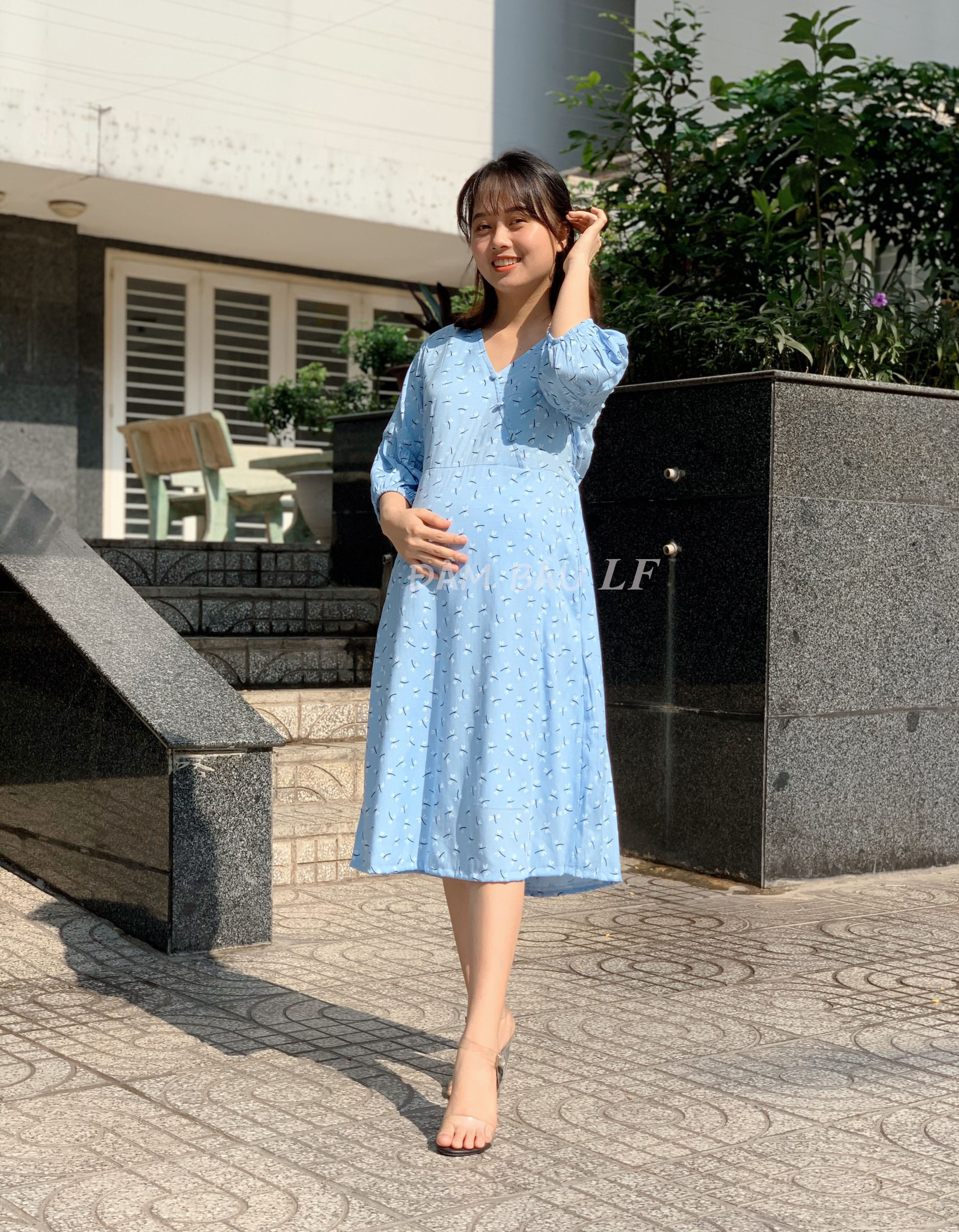 Đầm bầu công sở vải Đũi DM72C