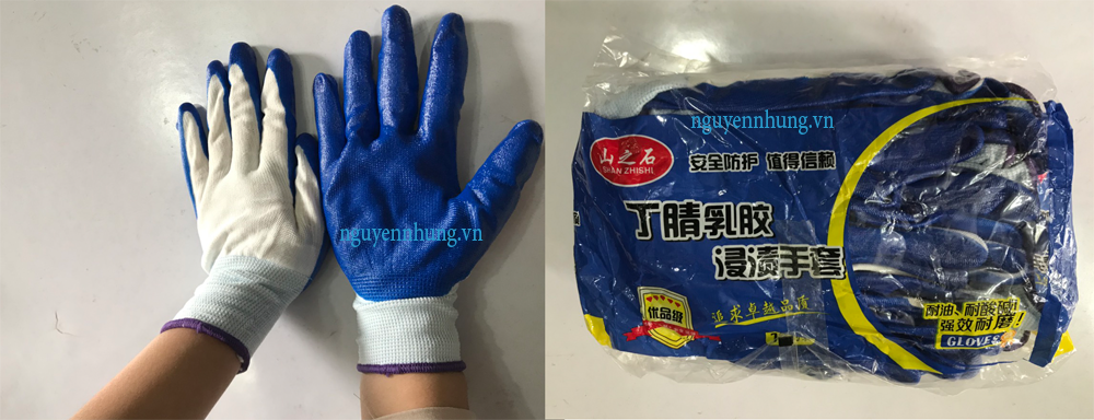 Găng tay tráng nhựa xanh dày vừa - ảnh thực tế